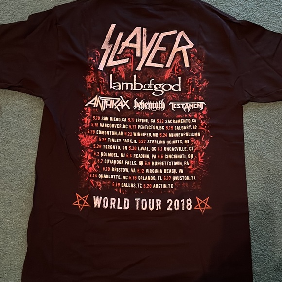 Slayer 2018 tour shirt lamb oh god behemoth testament anthrax Medium - Picture 3 of 3